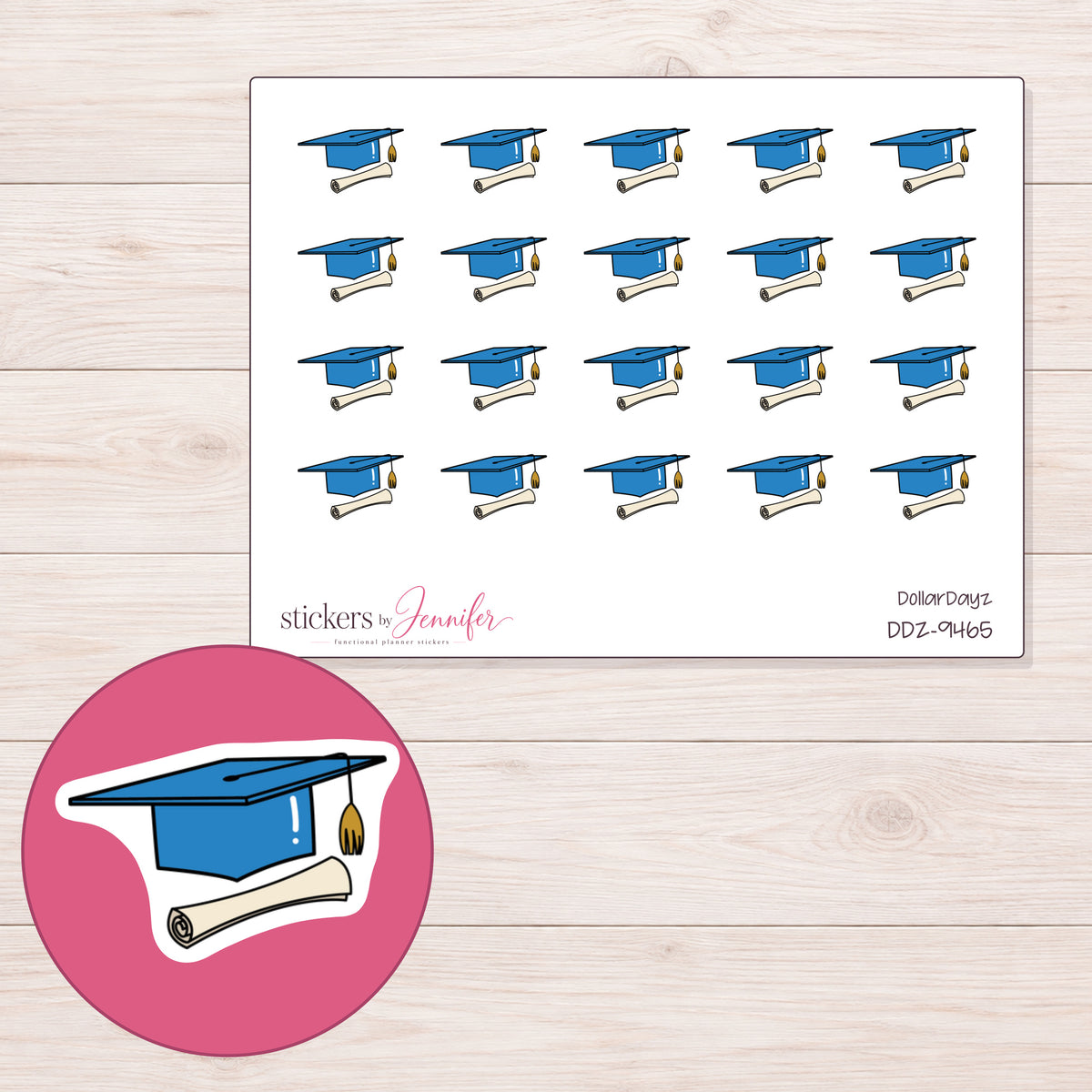 DDZ-9465 planner sticker sheet with enlarged sticker detail