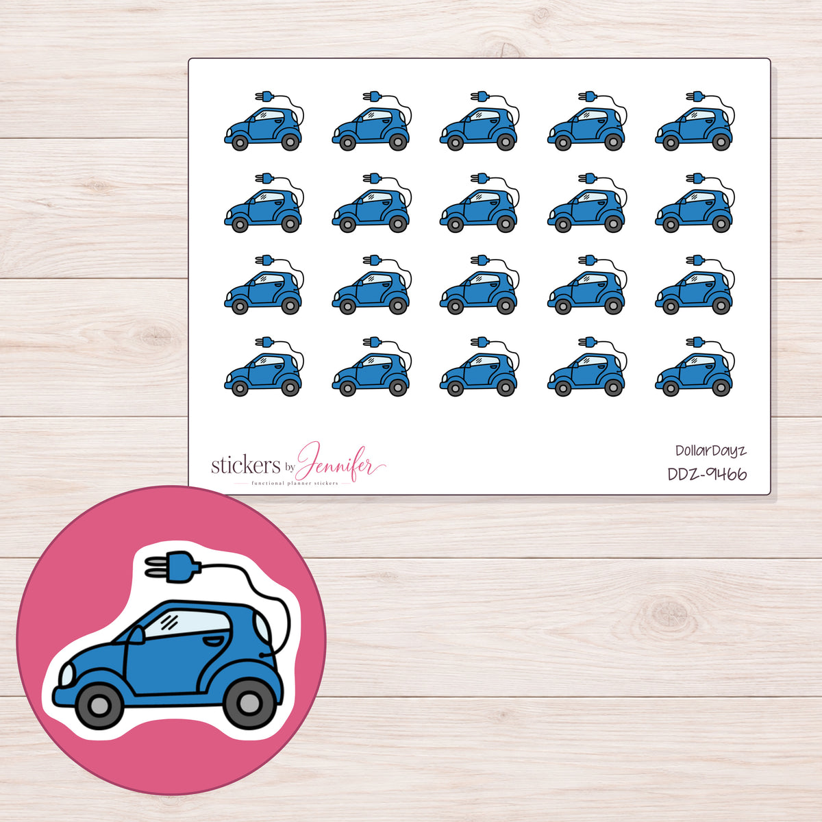 DDZ-9466 planner sticker sheet with enlarged sticker detail