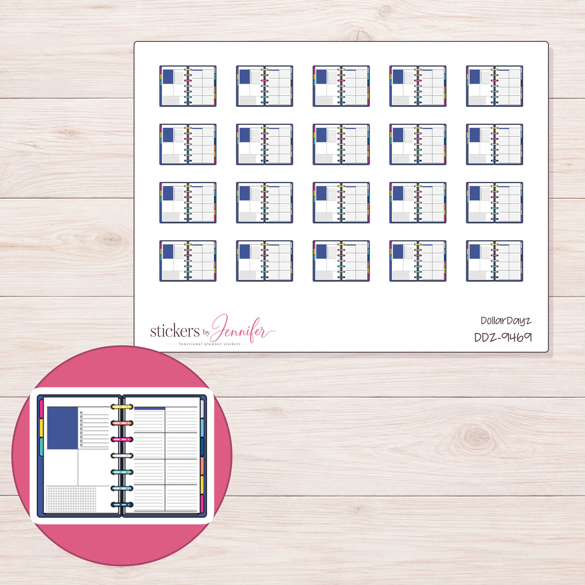 DDZ-9469 planner sticker sheet with enlarged sticker detail