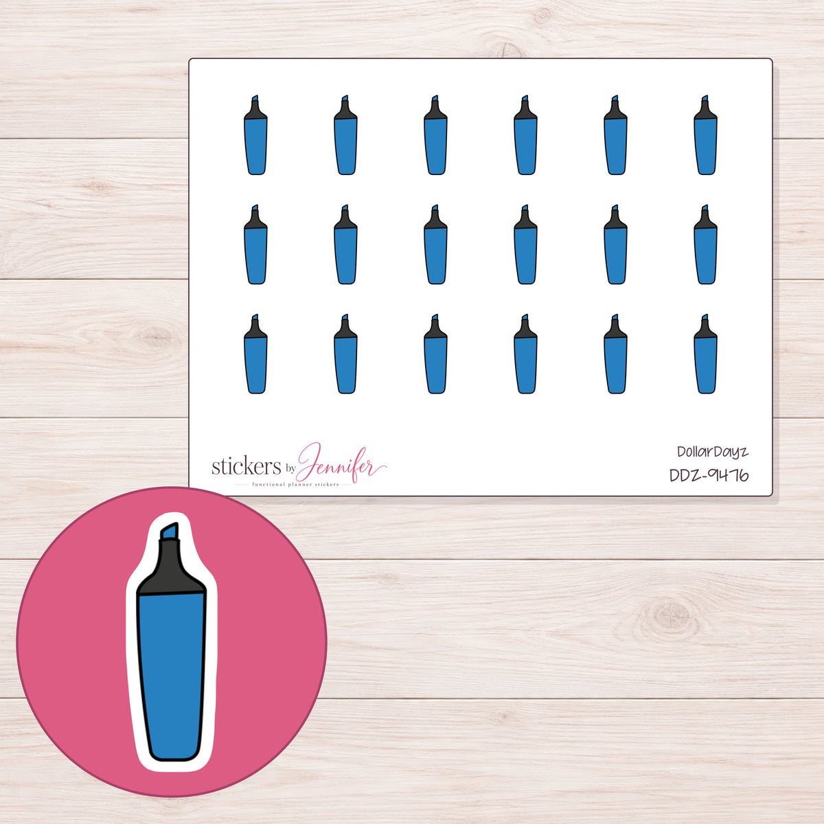 DDZ-9476 planner sticker sheet with enlarged sticker detail
