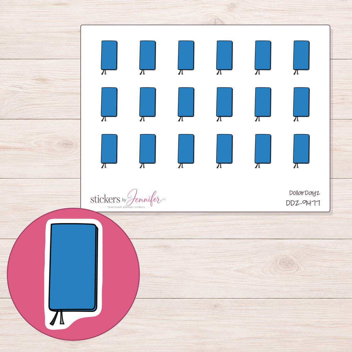 DDZ-9477 planner sticker sheet with enlarged sticker detail