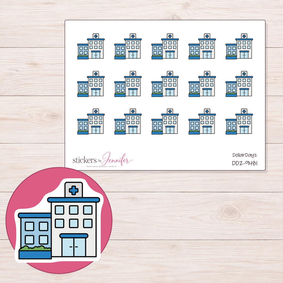 DDZ-9481 planner sticker sheet with enlarged sticker detail