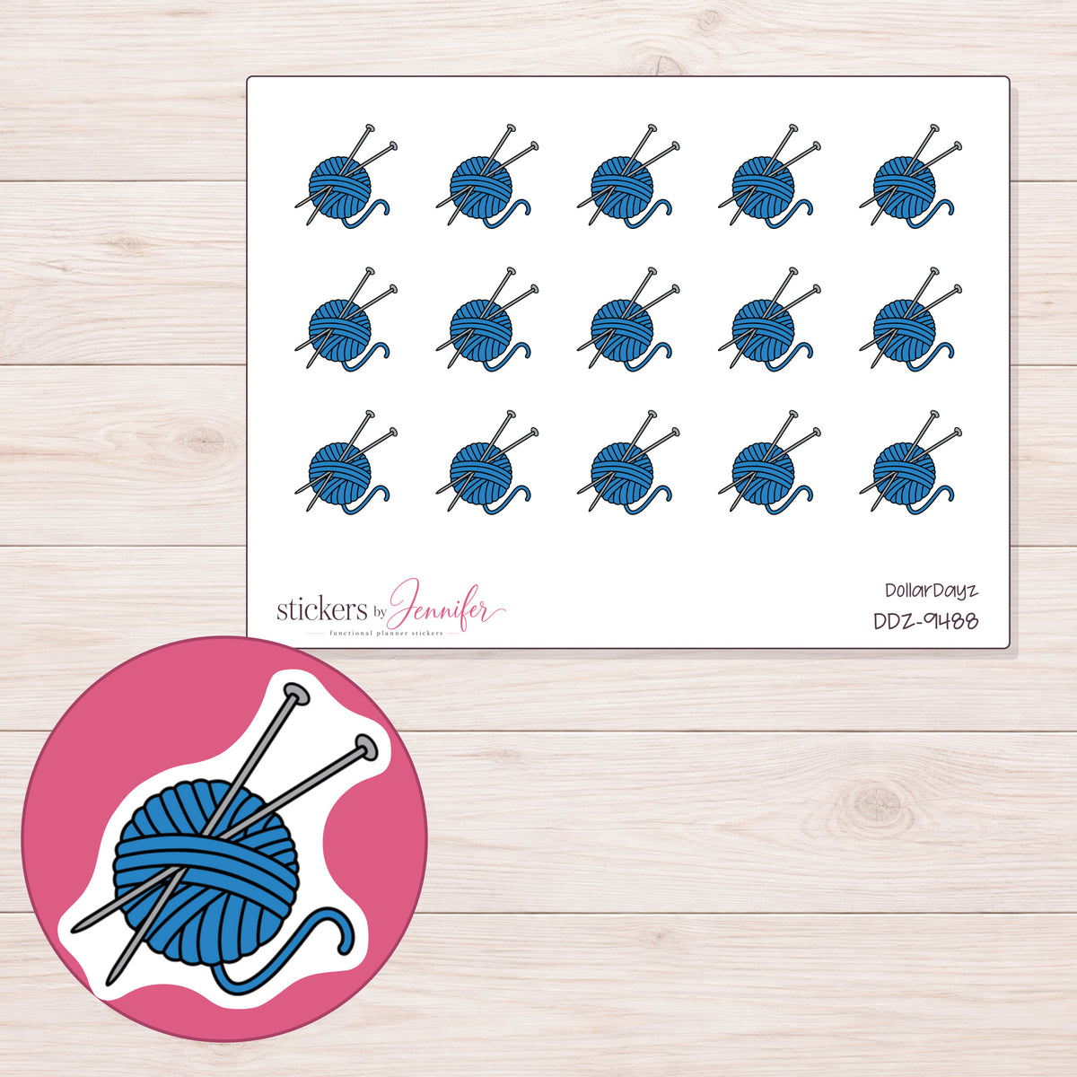 DDZ-9488 planner sticker sheet with enlarged sticker detail