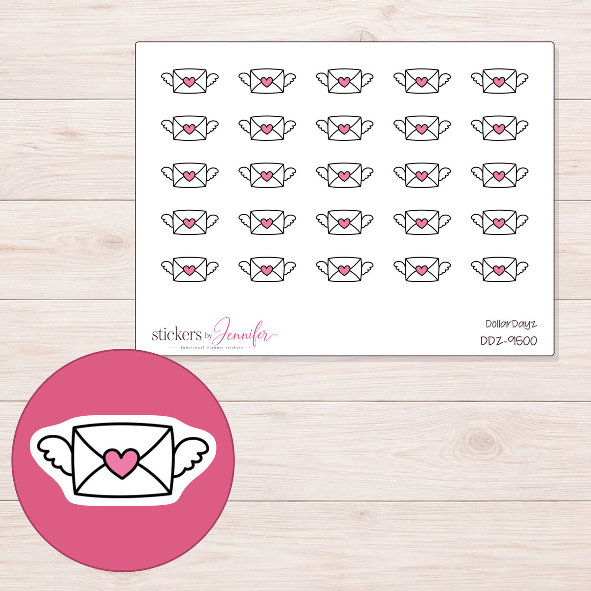 DDZ-9500 planner sticker sheet with enlarged sticker detail