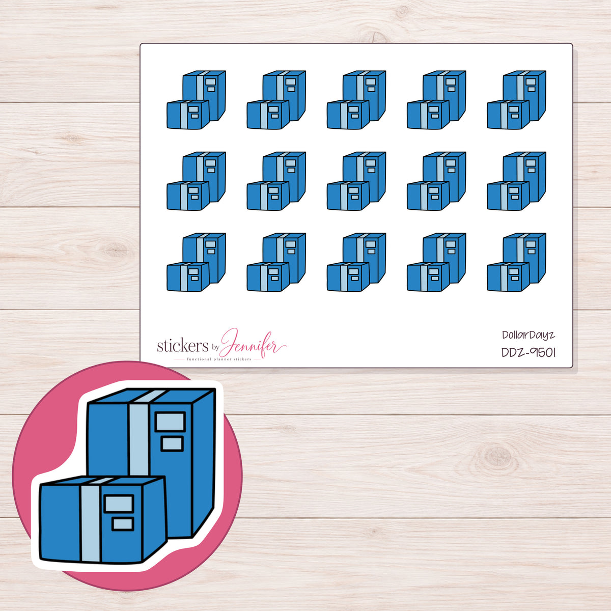 DDZ-9501 planner sticker sheet with enlarged sticker detail