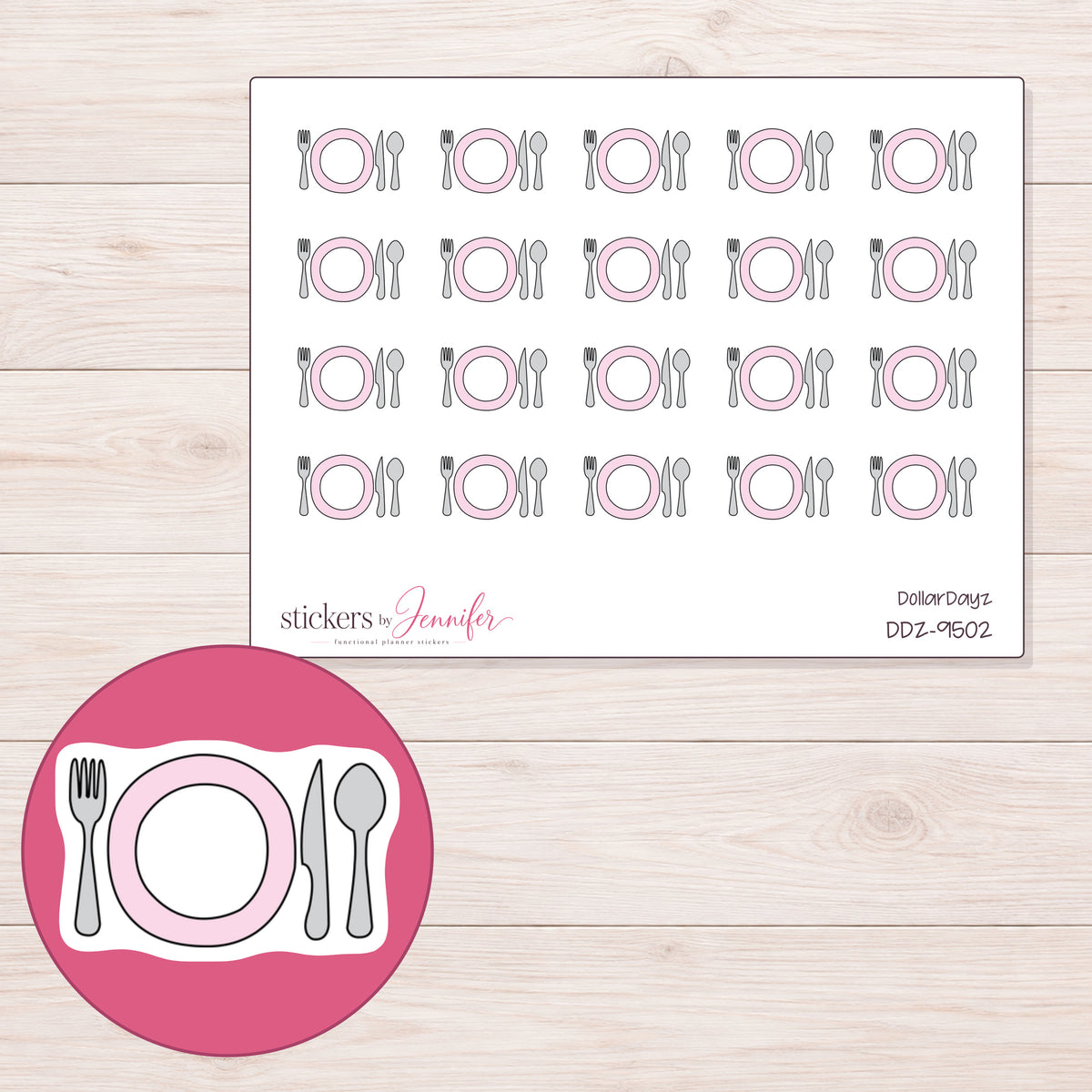 DDZ-9502 planner sticker sheet with enlarged sticker detail