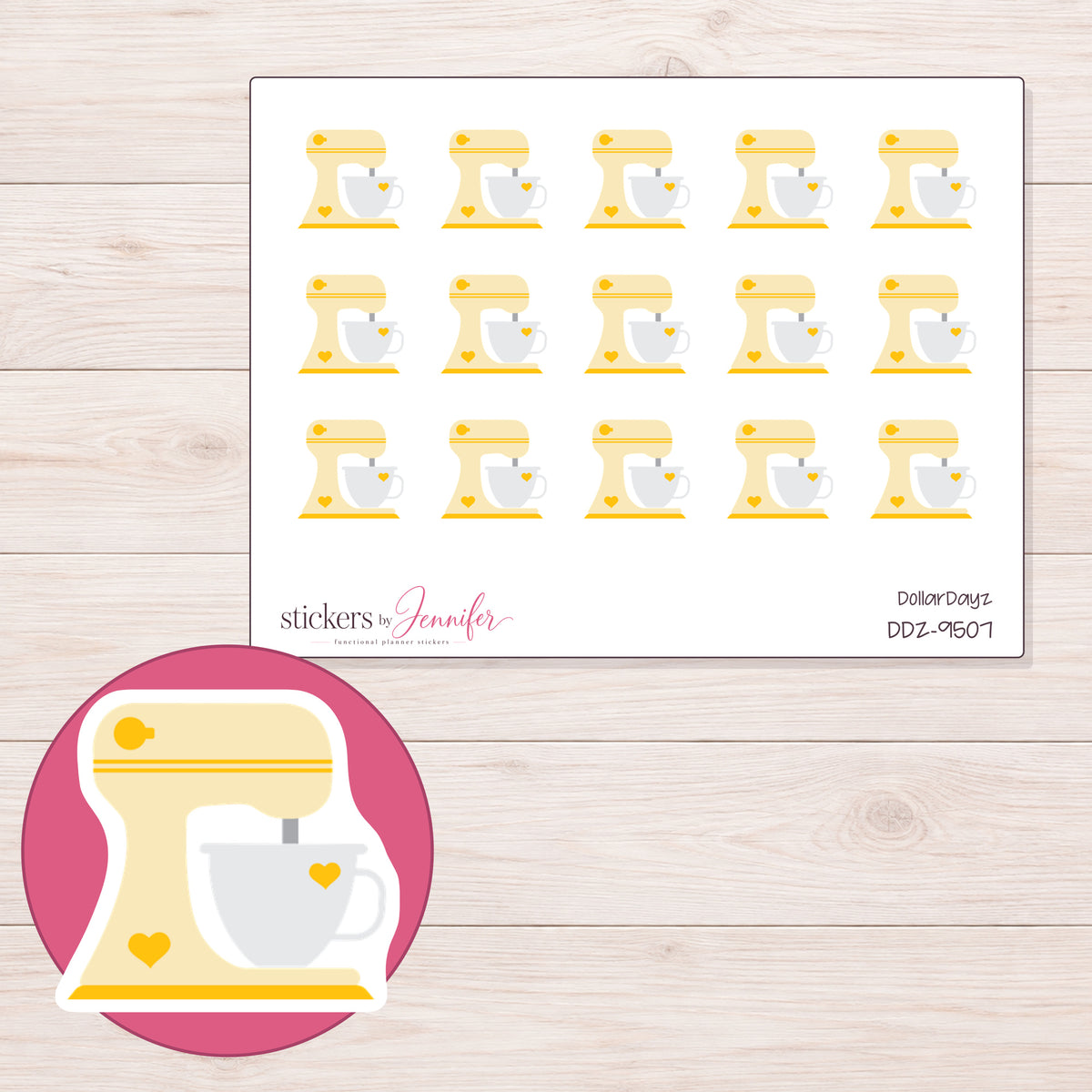 DDZ-9507 planner sticker sheet with enlarged sticker detail