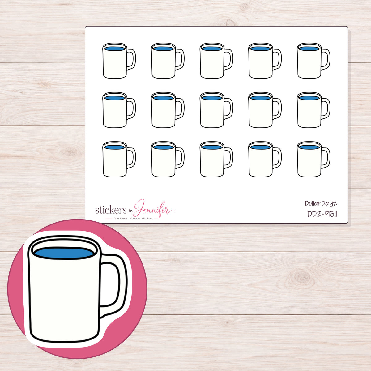 DDZ-9511 planner sticker sheet with enlarged sticker detail