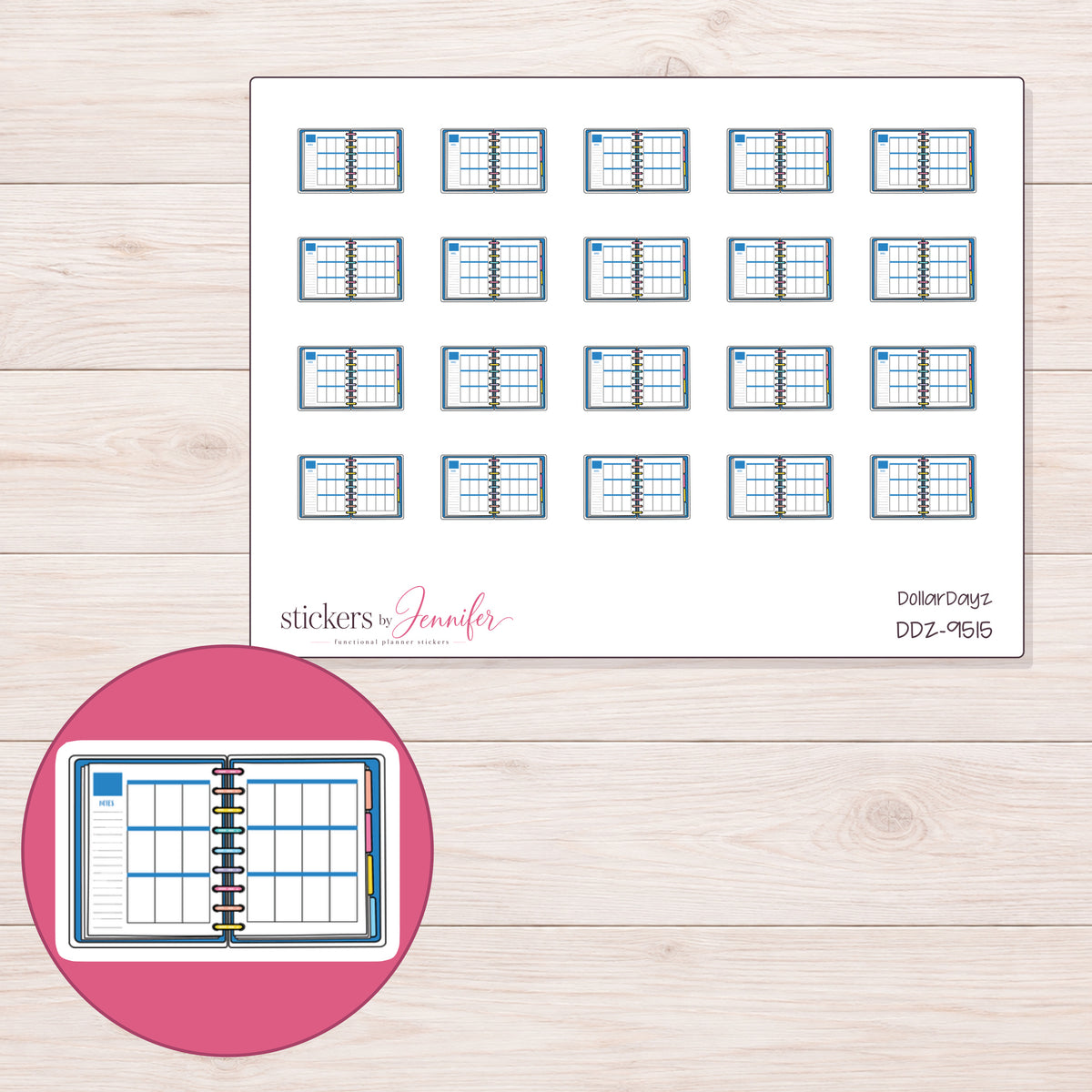 DDZ-9515 planner sticker sheet with enlarged sticker detail