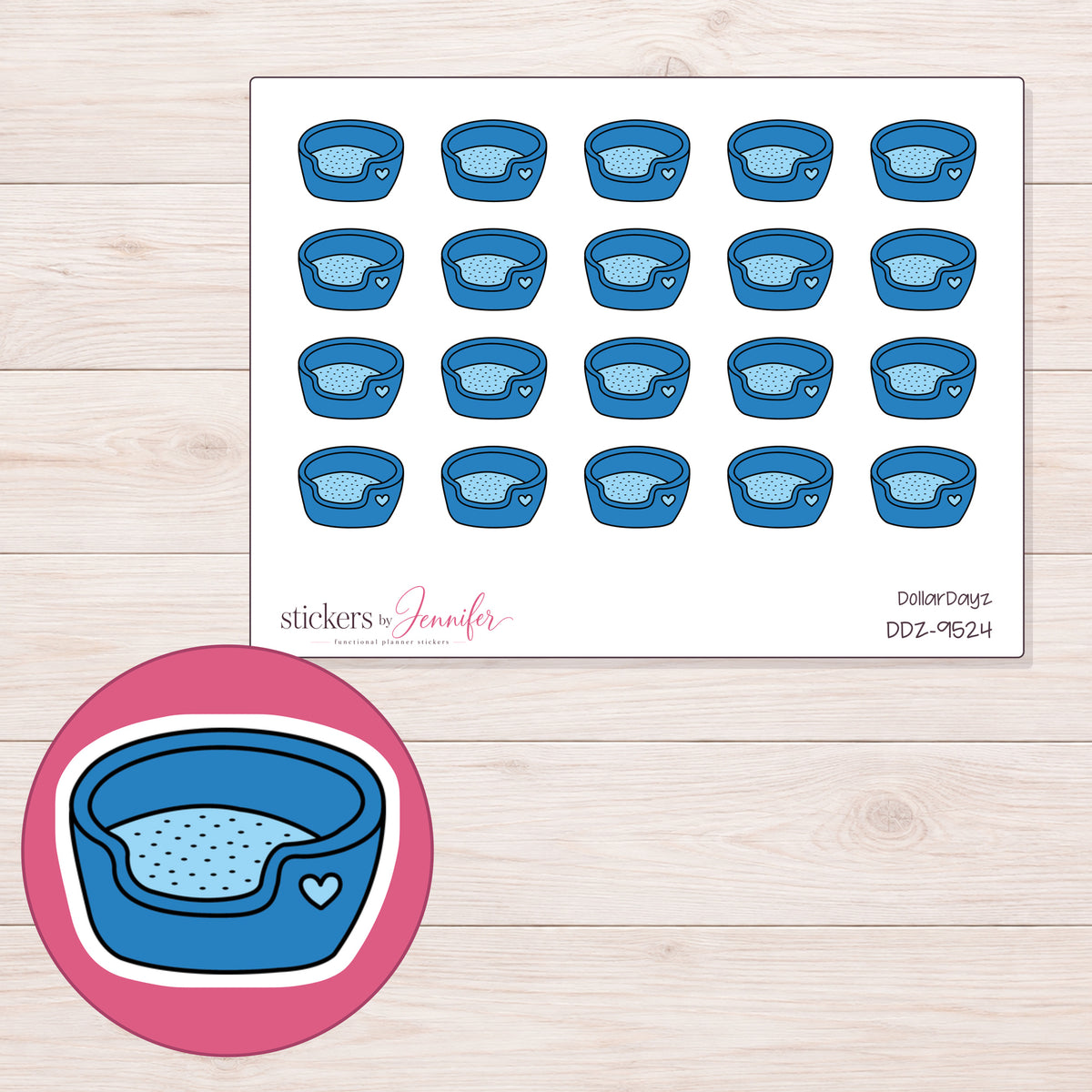 DDZ-9524 planner sticker sheet with enlarged sticker detail