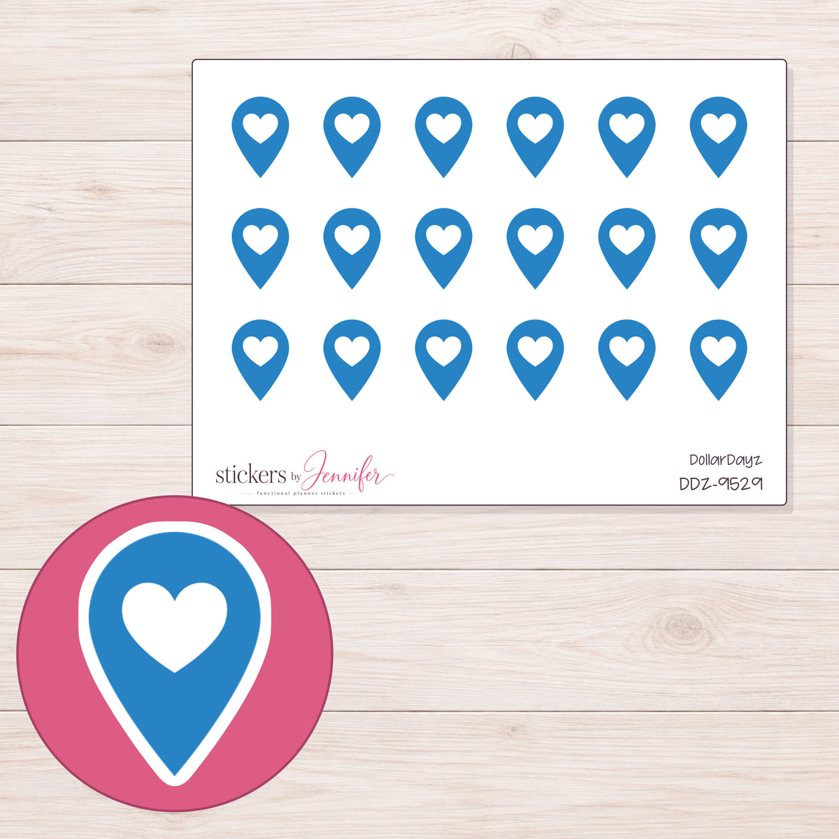 DDZ-9529 planner sticker sheet with enlarged sticker detail