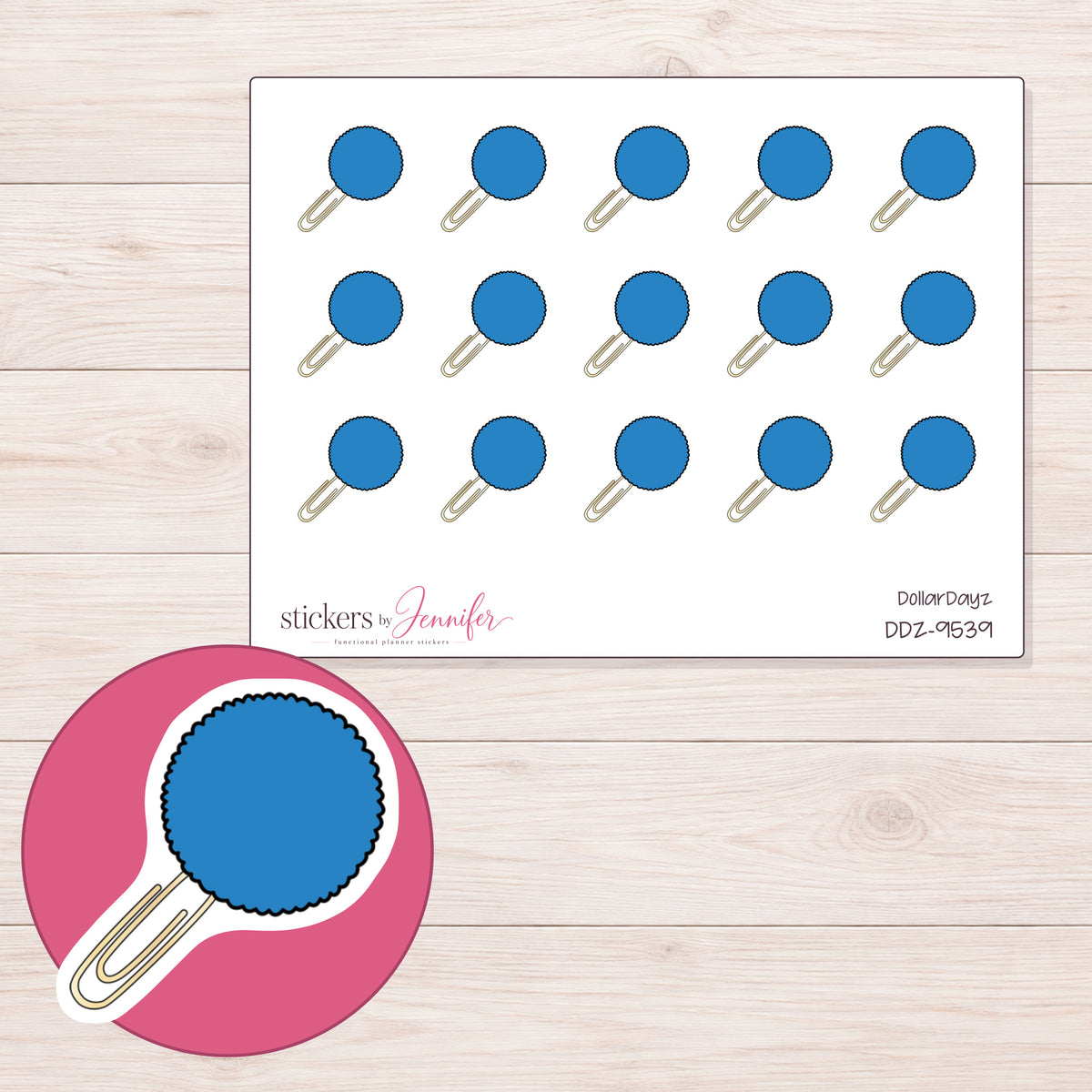DDZ-9539 planner sticker sheet with enlarged sticker detail