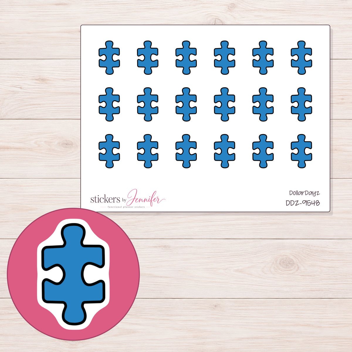 DDZ-9548 planner sticker sheet with enlarged sticker detail