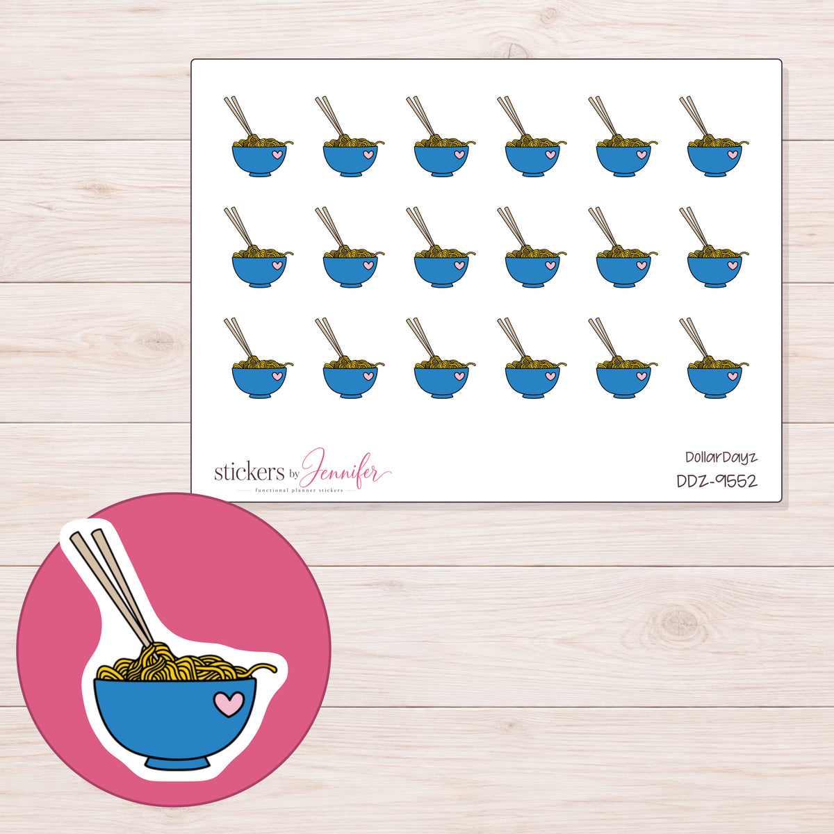 DDZ-9552 planner sticker sheet with enlarged sticker detail