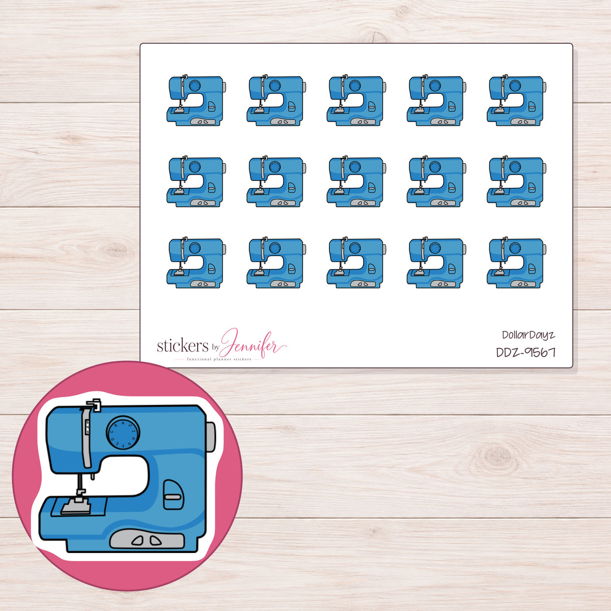 DDZ-9567 planner sticker sheet with enlarged sticker detail