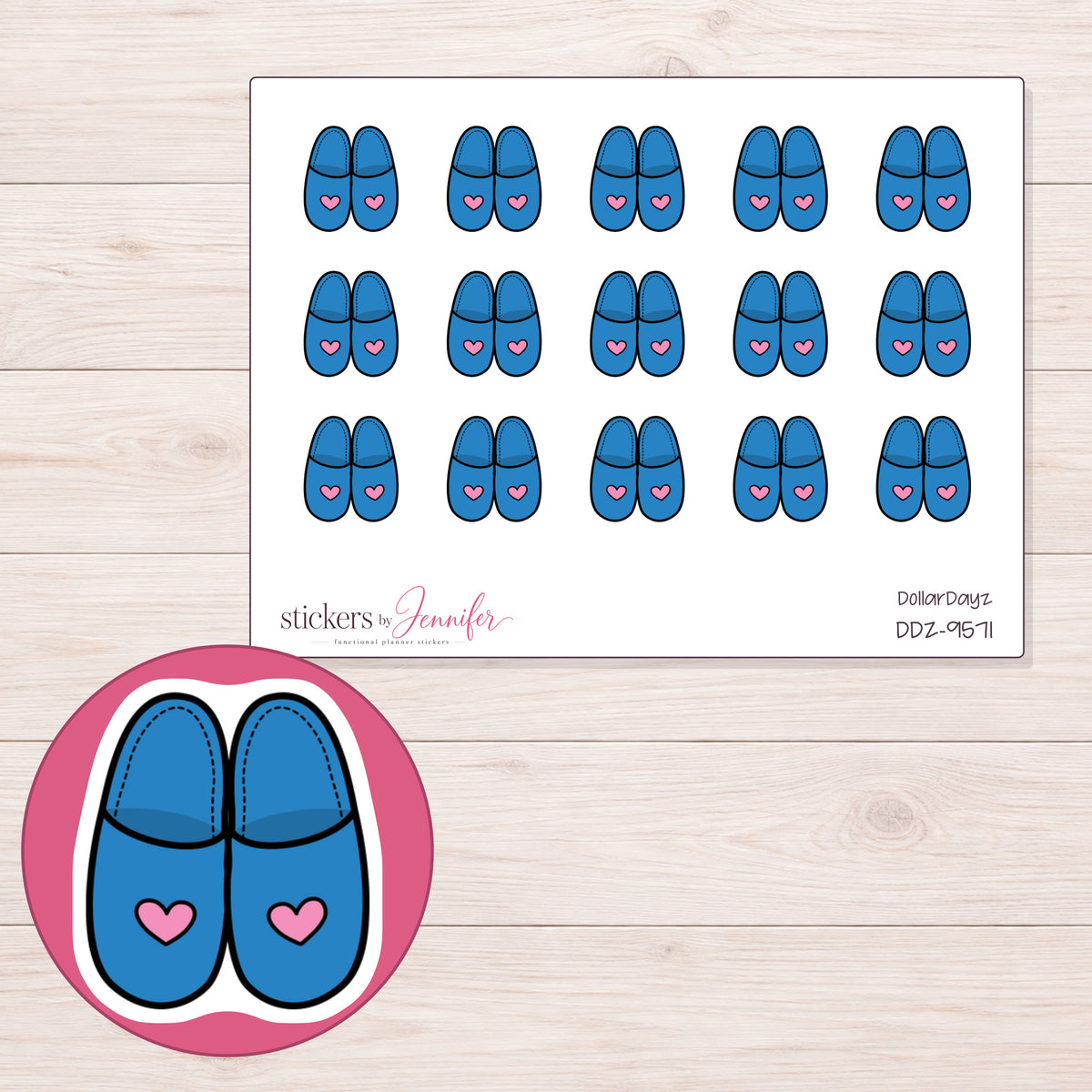 DDZ-9571 planner sticker sheet with enlarged sticker detail