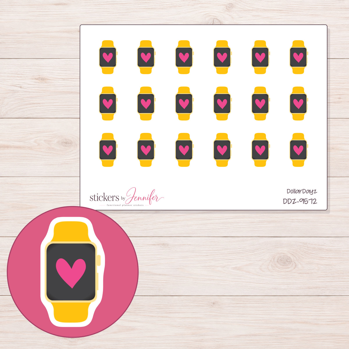 DDZ-9572 planner sticker sheet with enlarged sticker detail