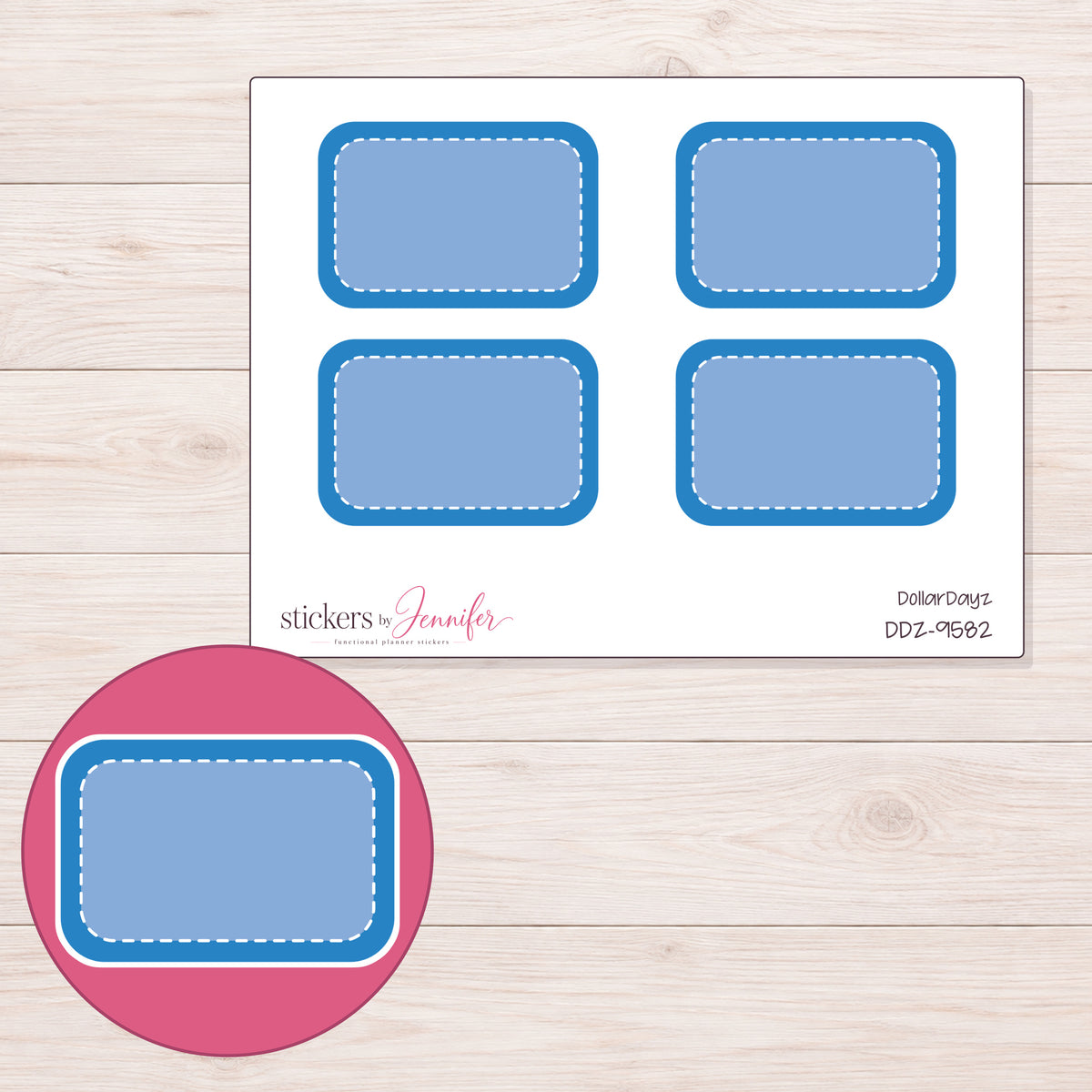 DDZ-9582 planner sticker sheet with enlarged sticker detail