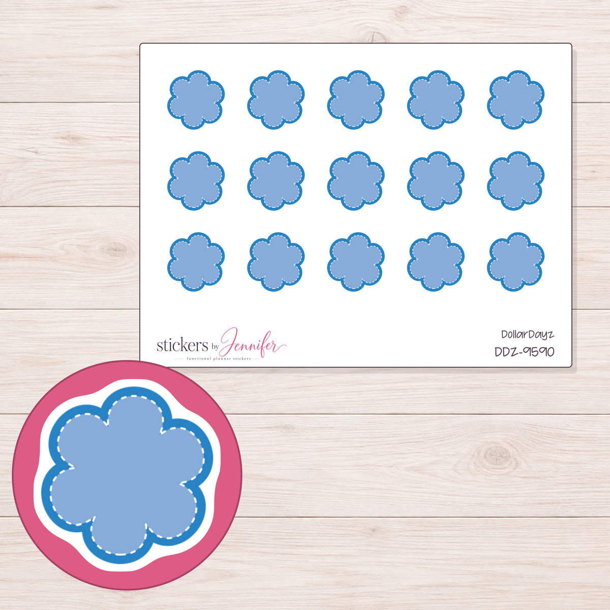 DDZ-9590 planner sticker sheet with enlarged sticker detail