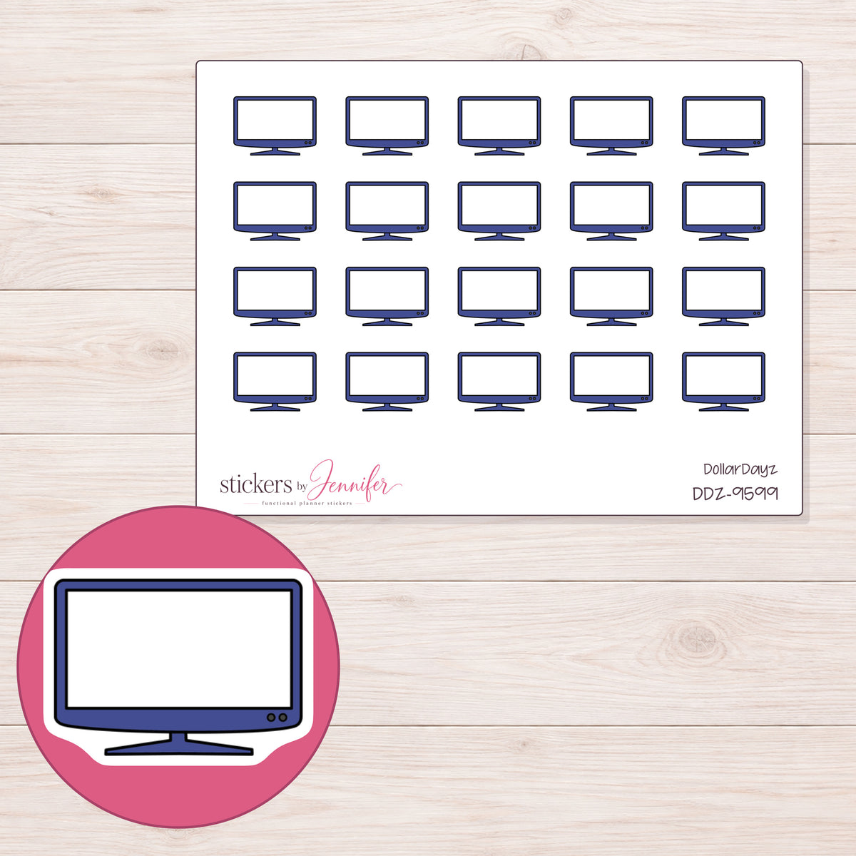 DDZ-9599 planner sticker sheet with enlarged sticker detail