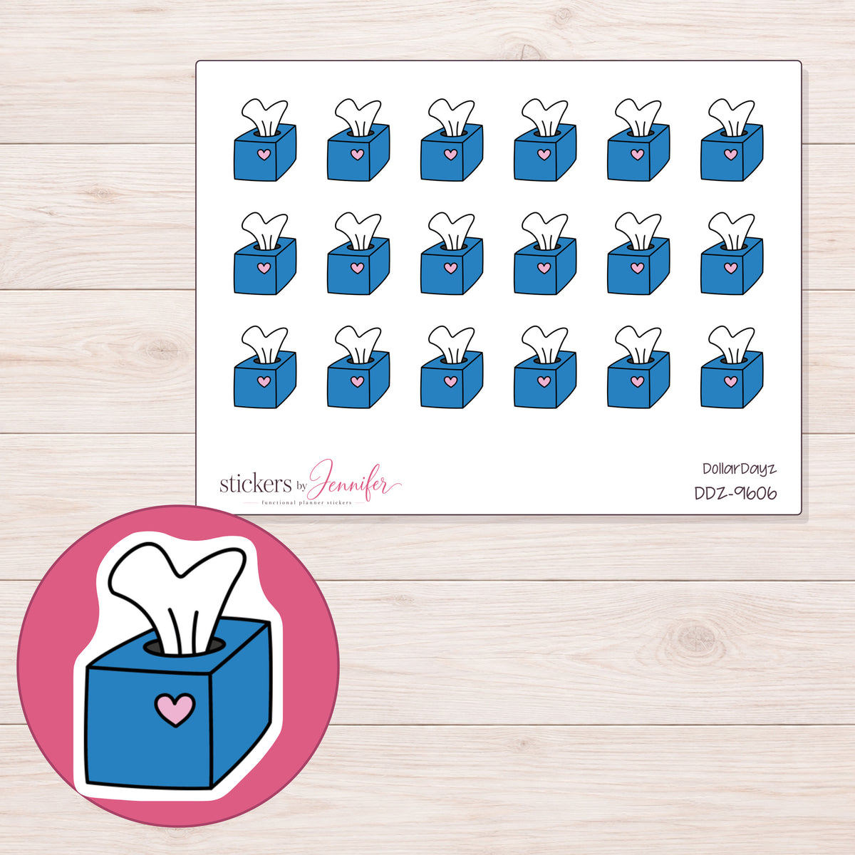 DDZ-9606 planner sticker sheet with enlarged sticker detail