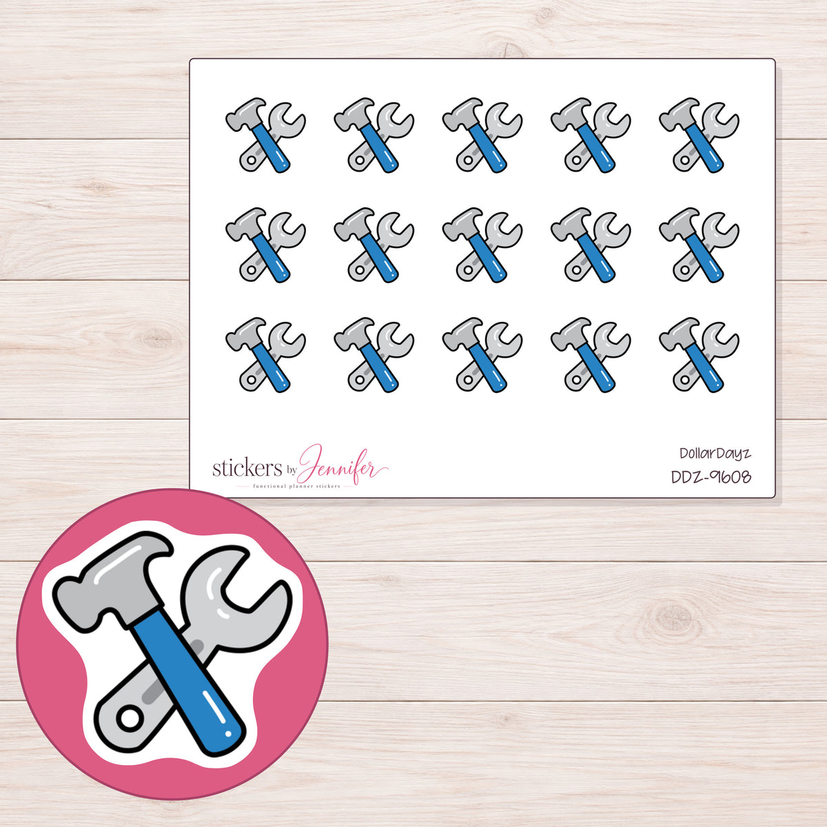 DDZ-9608 planner sticker sheet with enlarged sticker detail