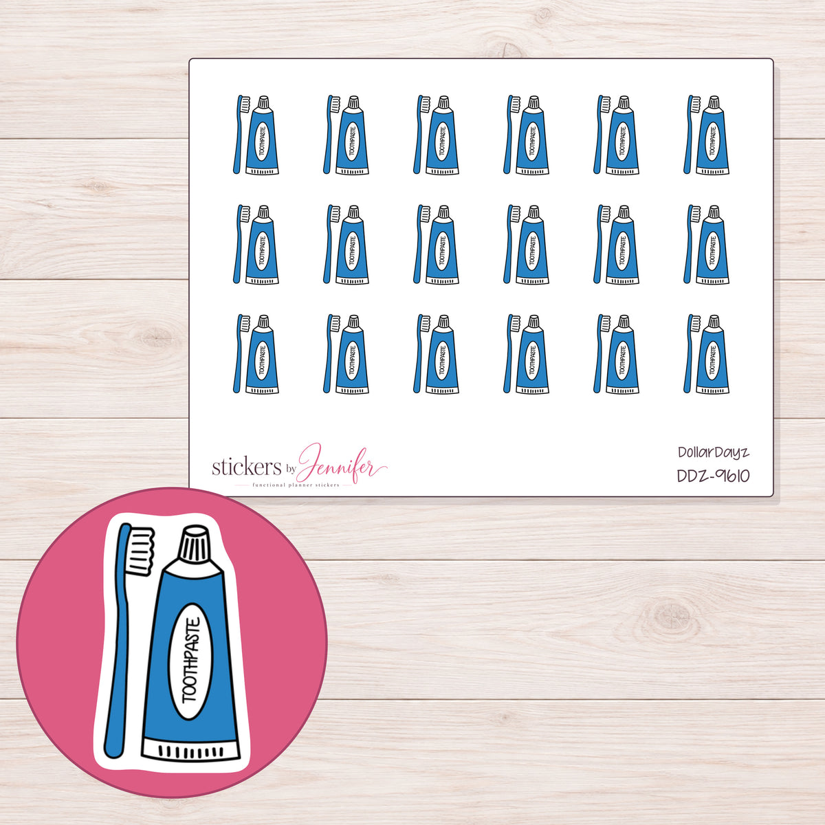 DDZ-9610 planner sticker sheet with enlarged sticker detail