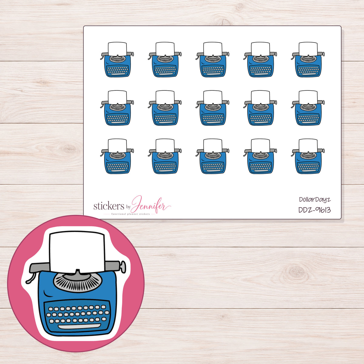 DDZ-9613 planner sticker sheet with enlarged sticker detail