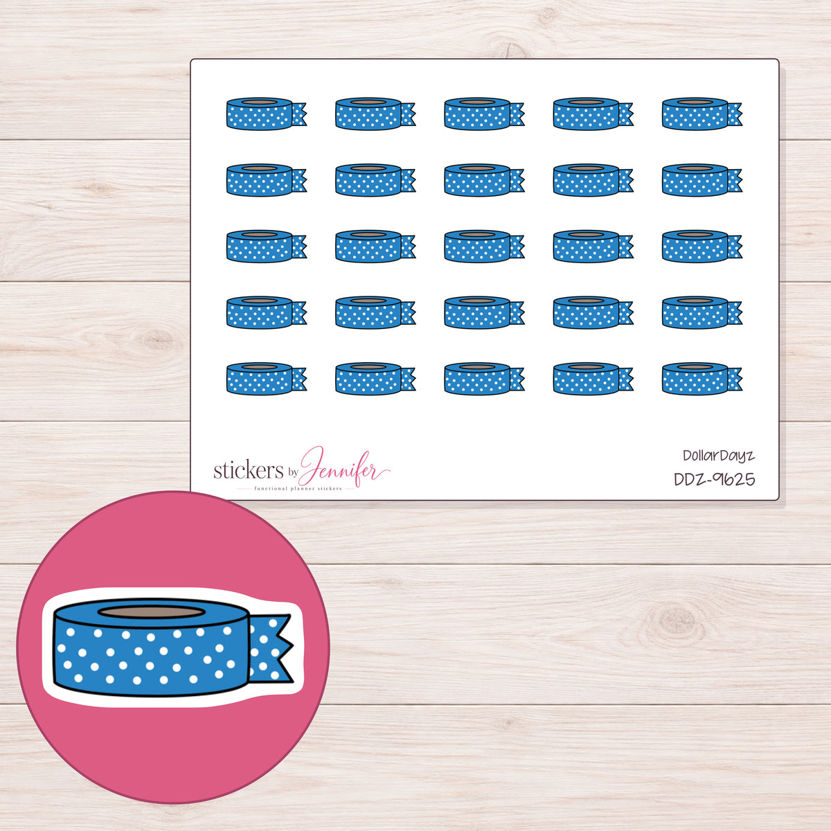 DDZ-9625 planner sticker sheet with enlarged sticker detail