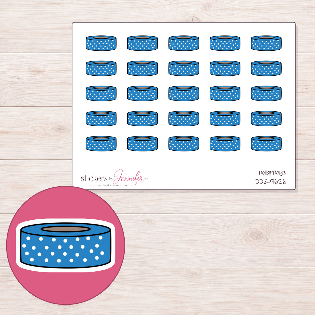 DDZ-9626 planner sticker sheet with enlarged sticker detail