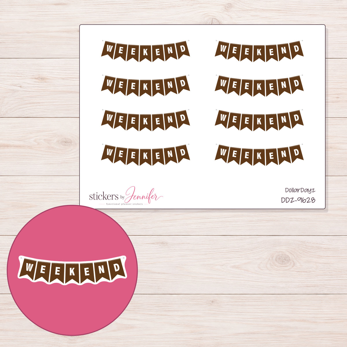 DDZ-9628 planner sticker sheet with enlarged sticker detail
