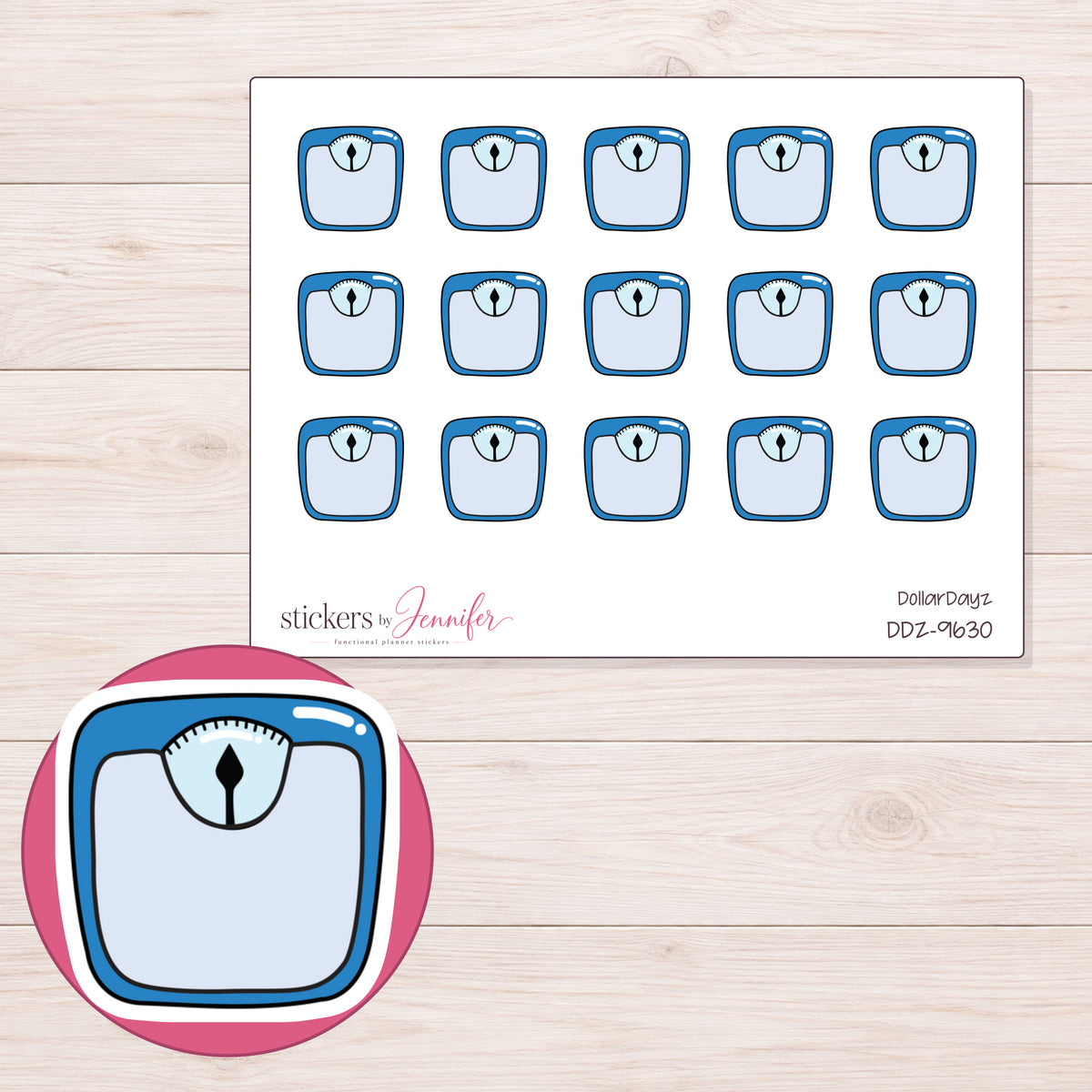 DDZ-9630 planner sticker sheet with enlarged sticker detail