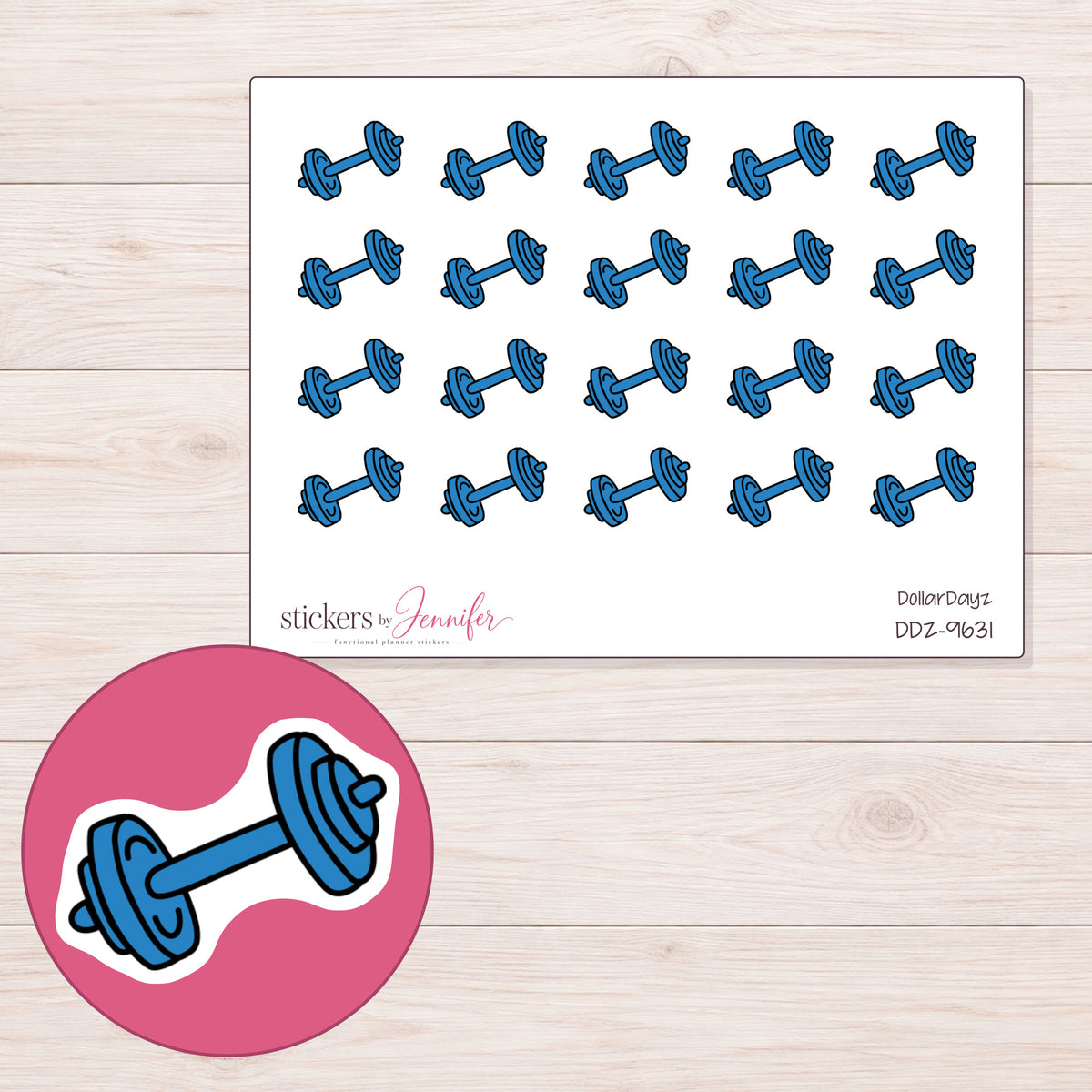 DDZ-9631 planner sticker sheet with enlarged sticker detail