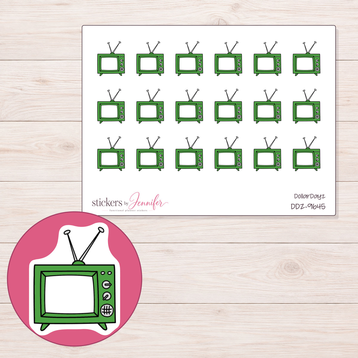 DDZ-9645 planner sticker sheet with enlarged sticker detail