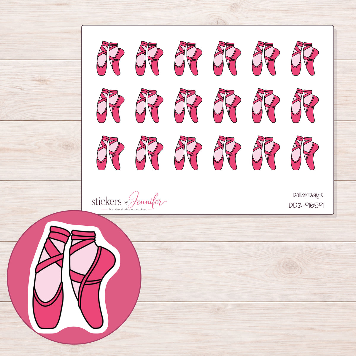 DDZ-9659 planner sticker sheet with enlarged sticker detail