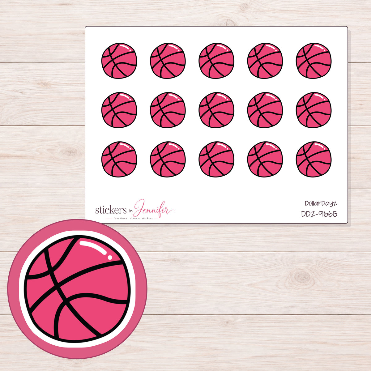 DDZ-9665 planner sticker sheet with enlarged sticker detail
