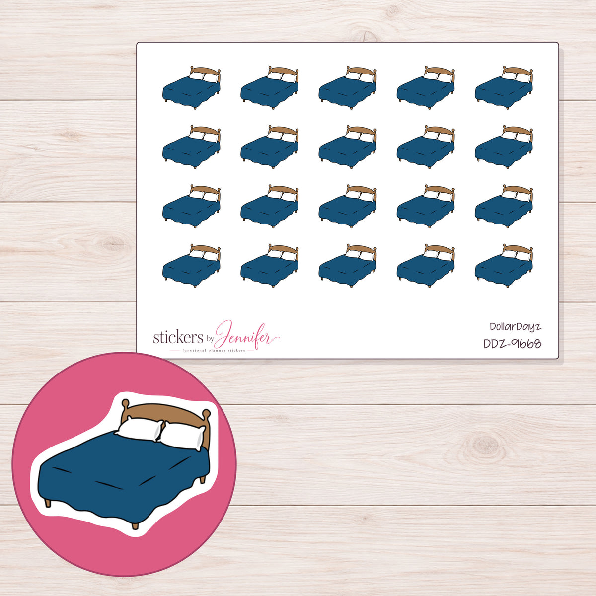 DDZ-9668 planner sticker sheet with enlarged sticker detail
