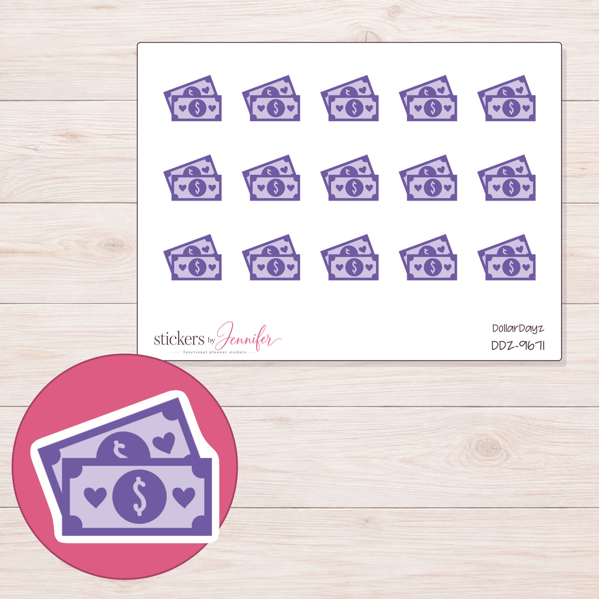 DDZ-9671 planner sticker sheet with enlarged sticker detail