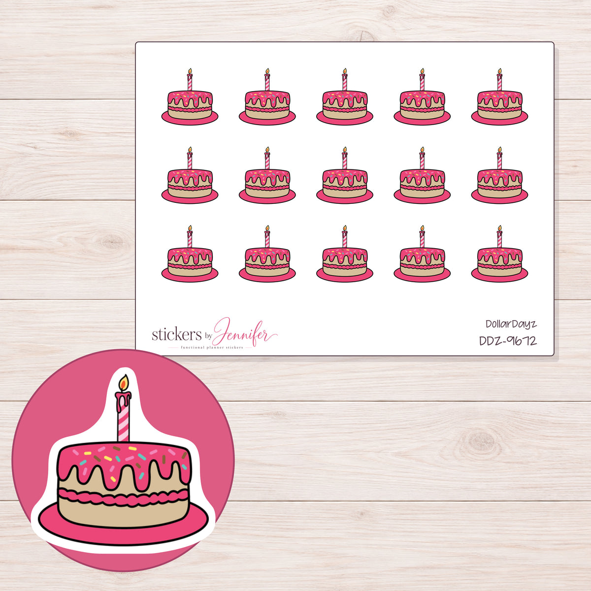 DDZ-9672 planner sticker sheet with enlarged sticker detail