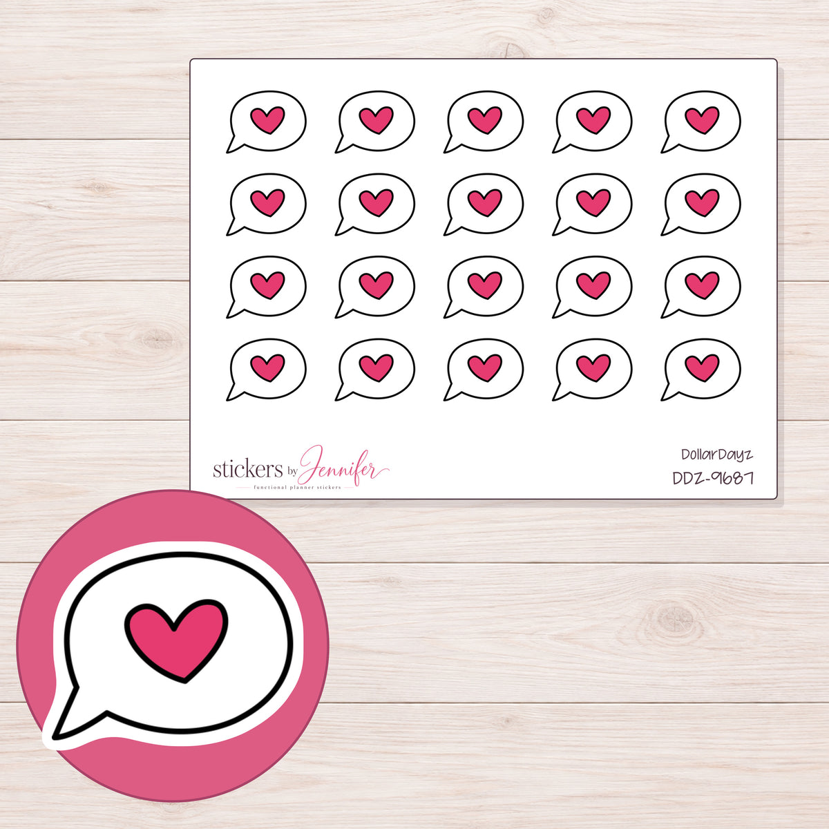 DDZ-9687 planner sticker sheet with enlarged sticker detail