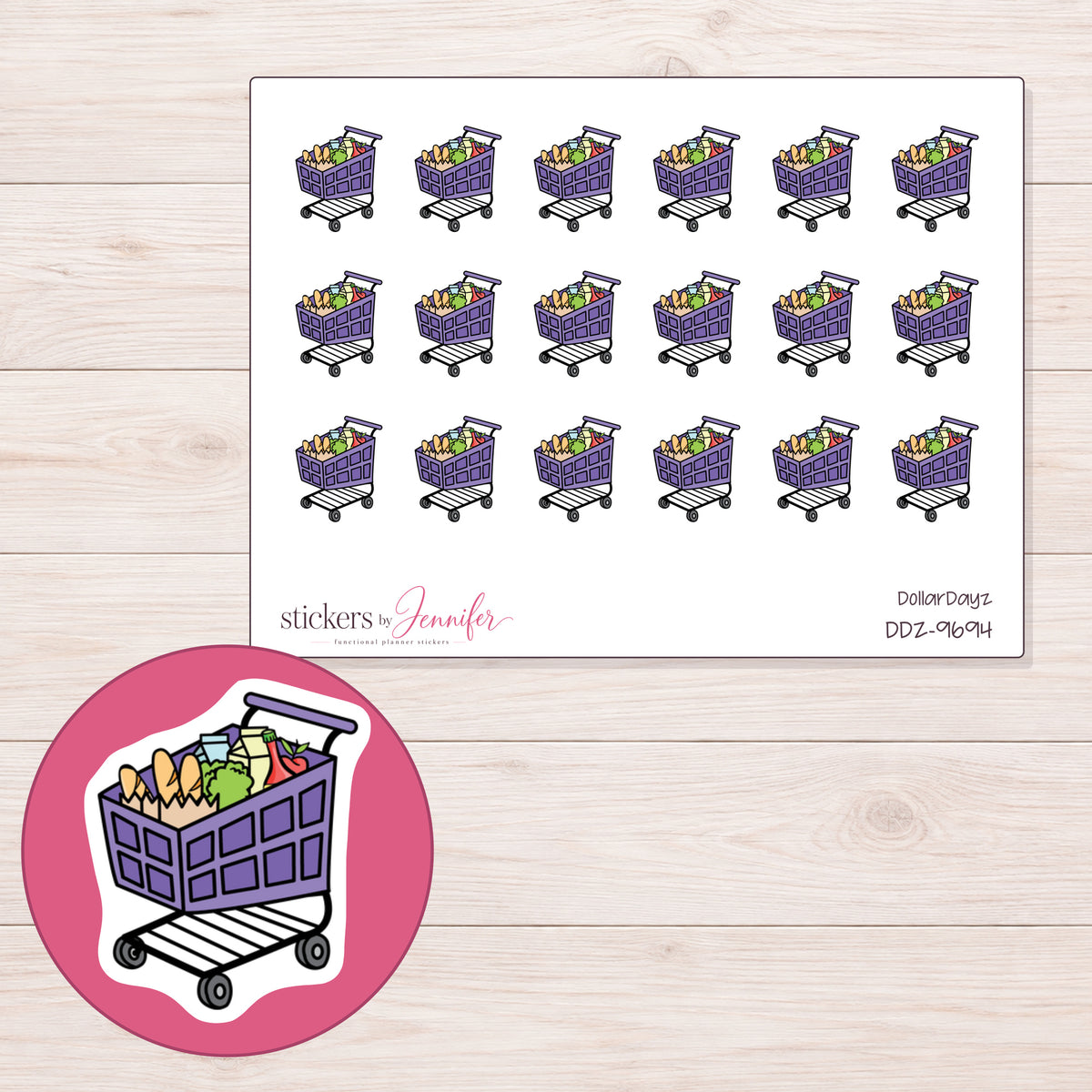 DDZ-9694 planner sticker sheet with enlarged sticker detail