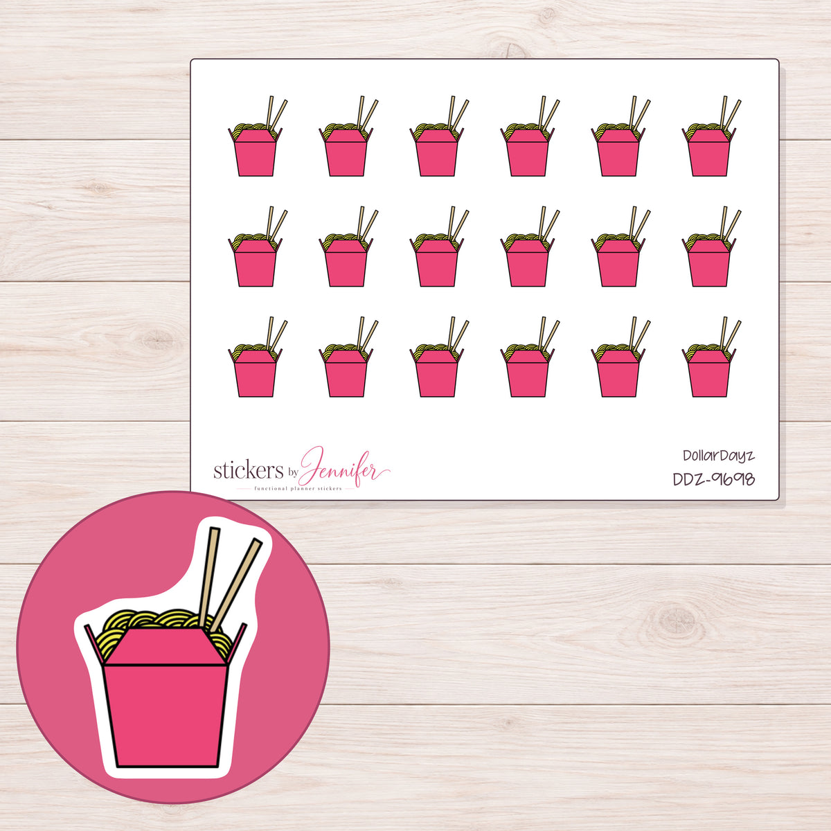 DDZ-9698 planner sticker sheet with enlarged sticker detail