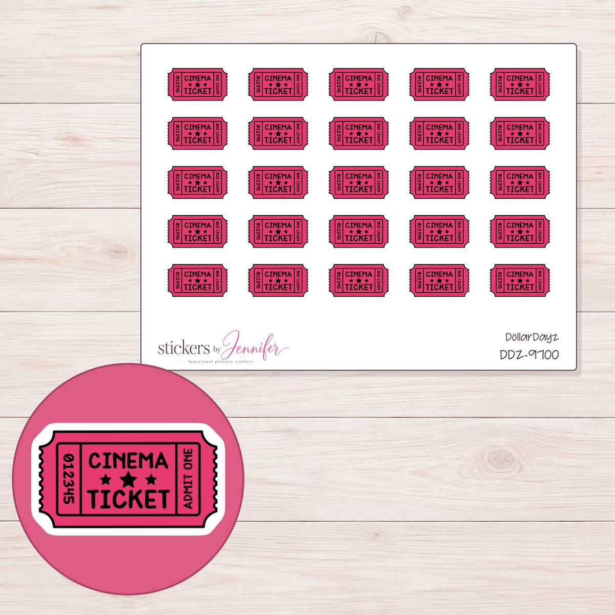 DDZ-9700 planner sticker sheet with enlarged sticker detail