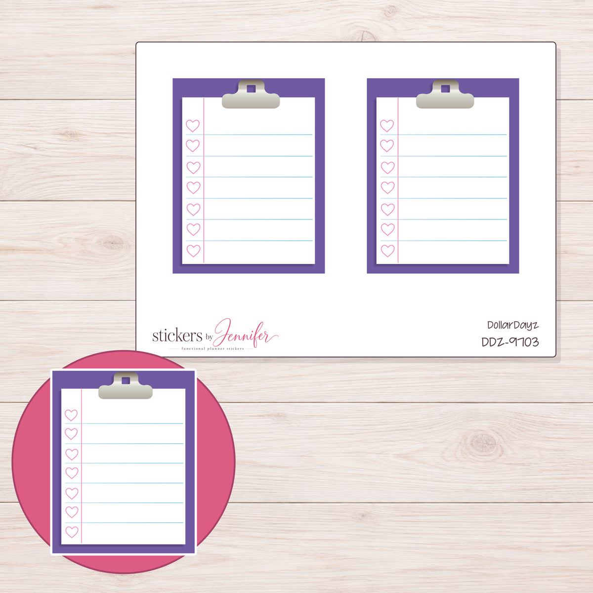 DDZ-9703 planner sticker sheet with enlarged sticker detail