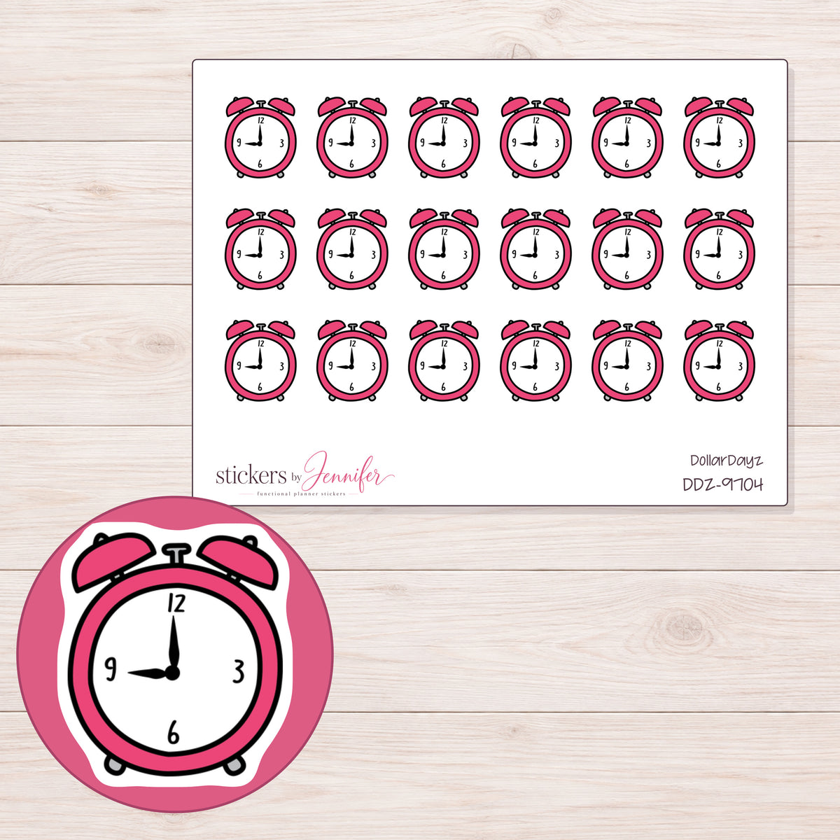 DDZ-9704 planner sticker sheet with enlarged sticker detail