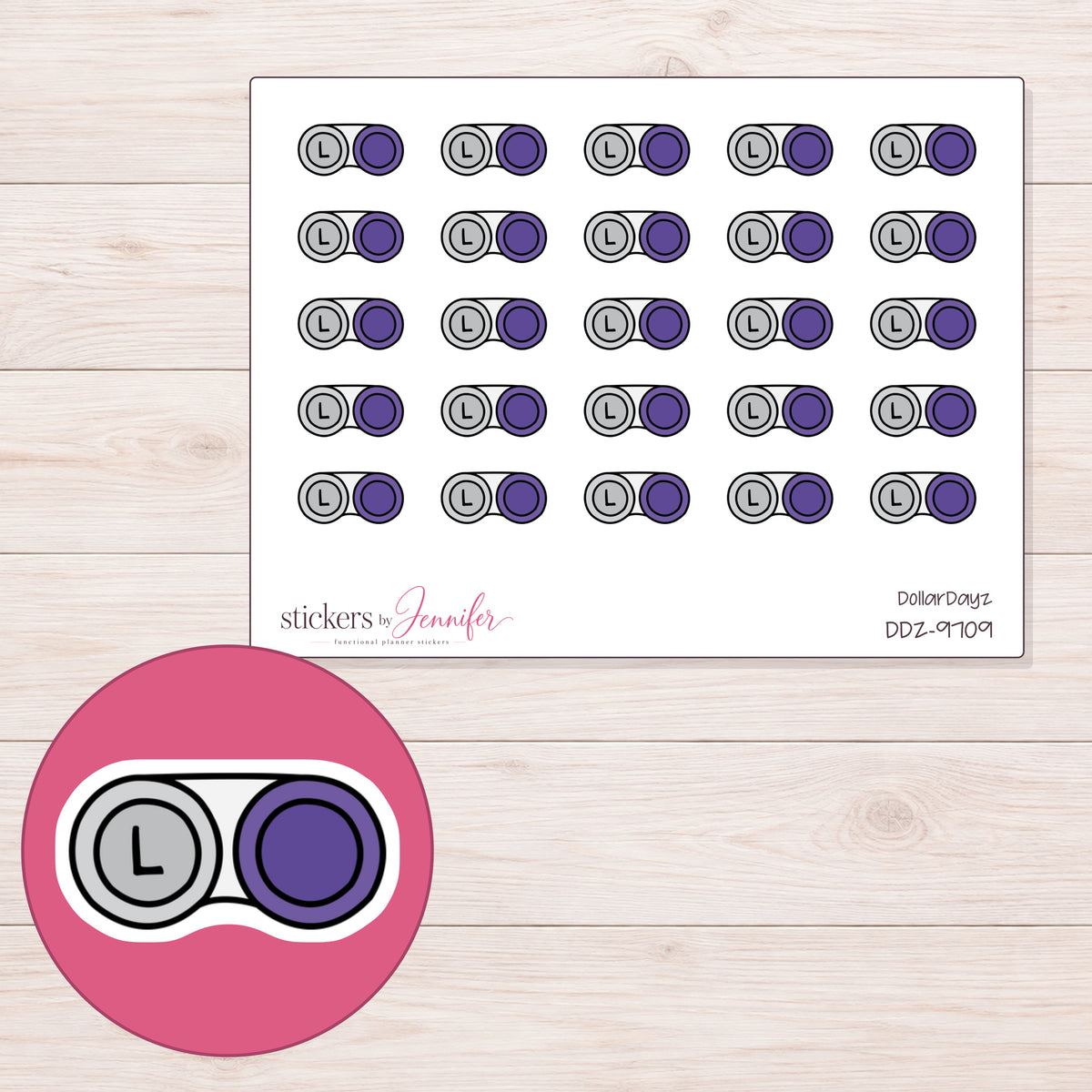 DDZ-9709 planner sticker sheet with enlarged sticker detail