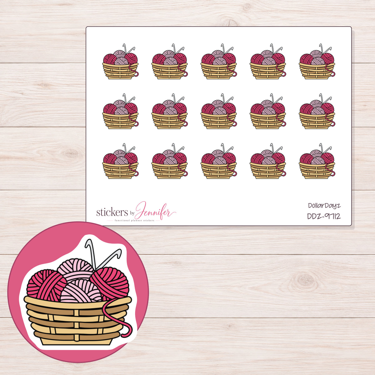 DDZ-9712 planner sticker sheet with enlarged sticker detail