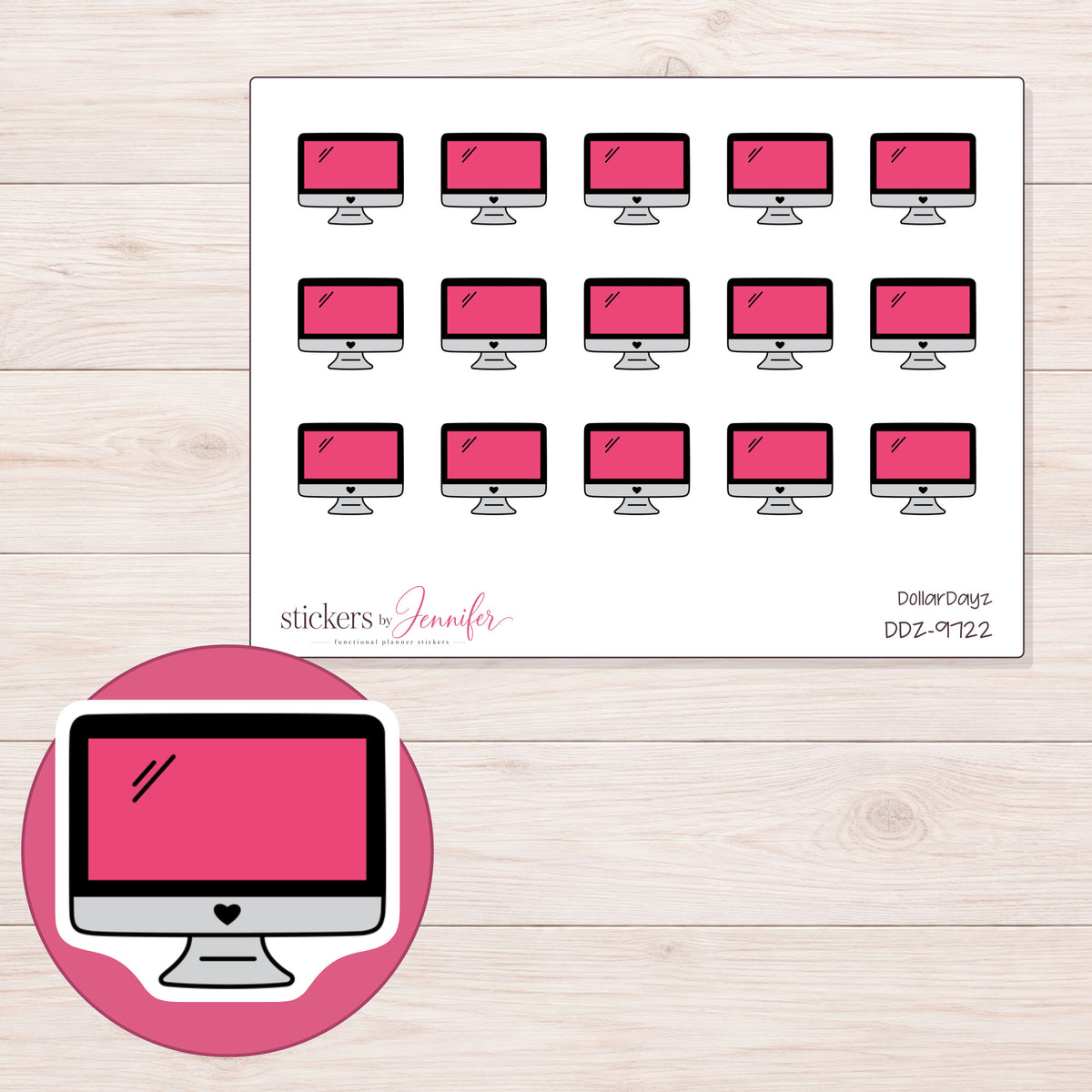 DDZ-9722 planner sticker sheet with enlarged sticker detail