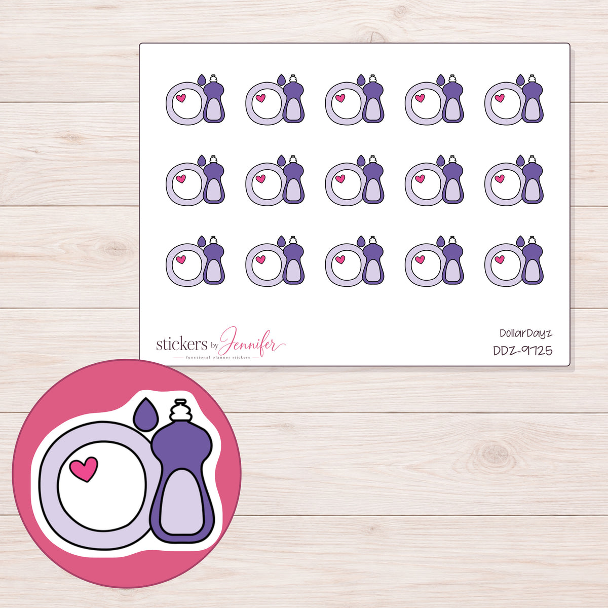 DDZ-9725 planner sticker sheet with enlarged sticker detail