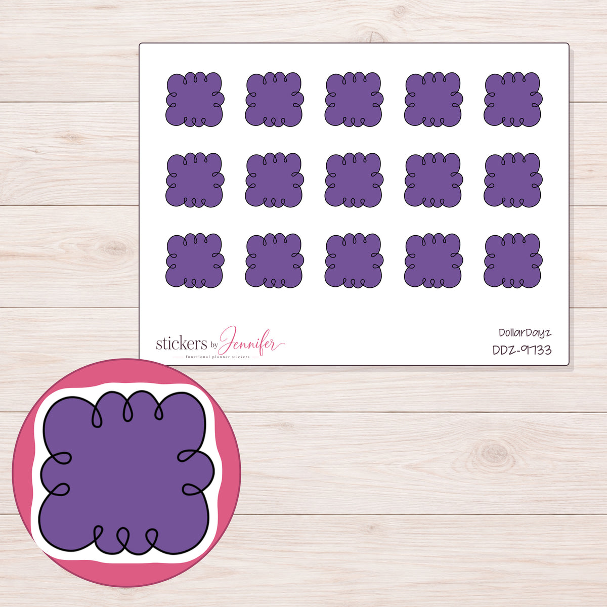 DDZ-9733 planner sticker sheet with enlarged sticker detail